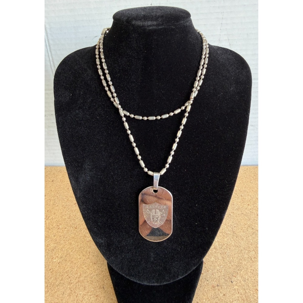 VTG Oakland Raiders Peter David Stainless Steel Dog Tag Pendant Necklace